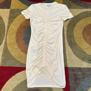 NWT Pretty Garbage Cream Short Sleeve Ruched Tie Bodycon Mini Dress Junior’s S